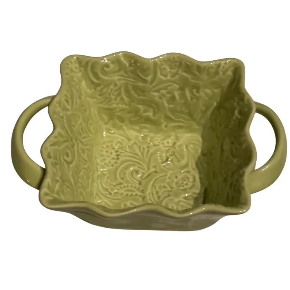Candy Dish With Handles Textured Ceramic Green Kitchen Entertaining Dinner Party
